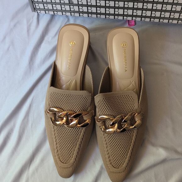 Newbella New Mousse Fit Pointed Toe Heeled Mules Apricot Chain Size 8 - Picture 3 of 11